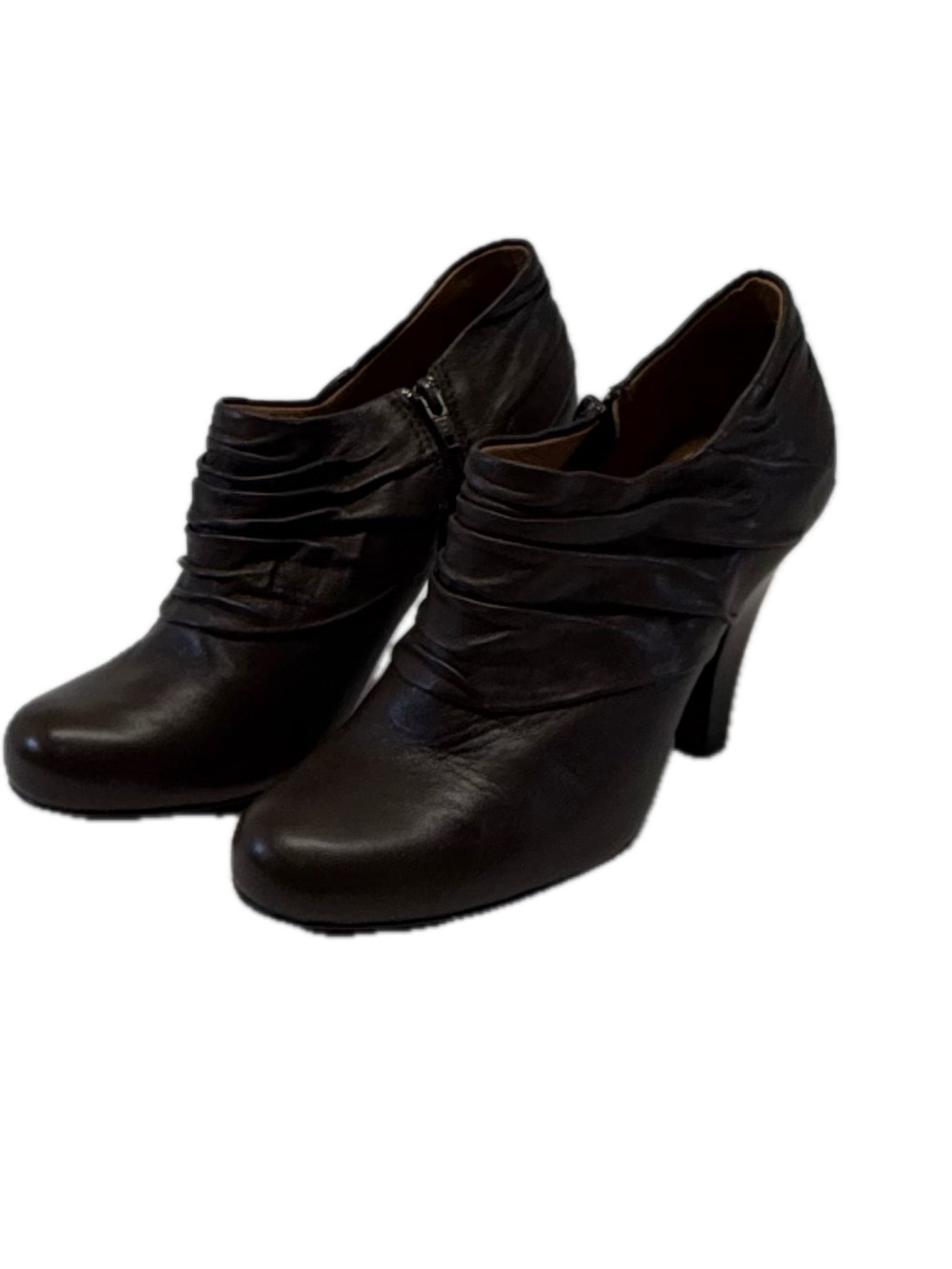 Söfft Dark Brown Leather Ruched Heeled Ankle Booties Size 6.5 W